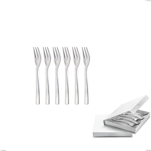 Set of 6 Etoile Sandblasted Pastry Forks in a Book-style Box, Stainless Steel 18/10 18/10 (AISI304) Sandblasted