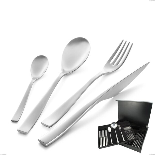 ETOILE Sandblasted 75-piece Cutlery Set in Polished 18/10 Stainless Steel 4 mm Thickness with Wooden Case