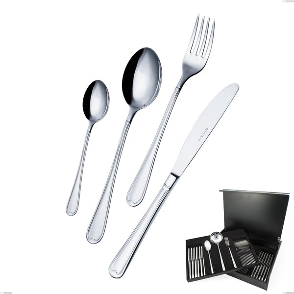 75-Piece Euro Cutlery Set in Wooden Case, Economical Knife, 18/10 Stainless Steel (AISI304), 2.00 mm Thickness