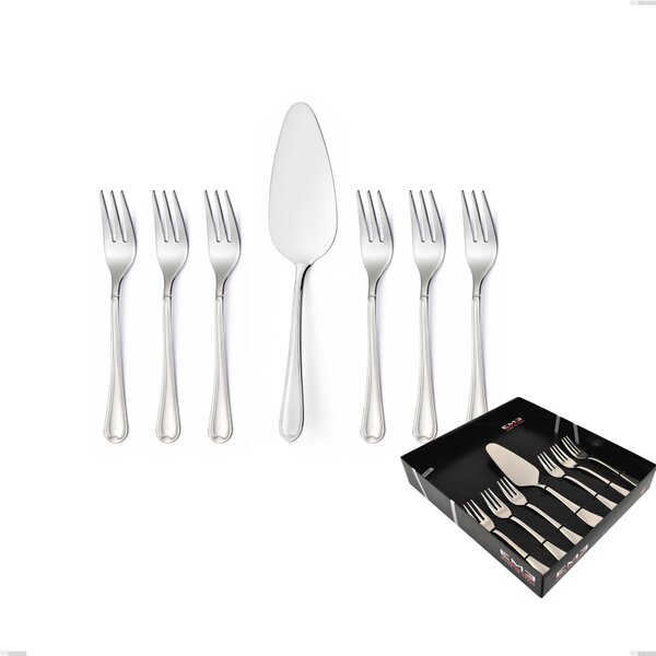 Set of 7 Dessert Cutlery, Small Forks and Dessert Spatula Euro in Display Box, 18/10 (AISI304), 2.00 mm Thickness