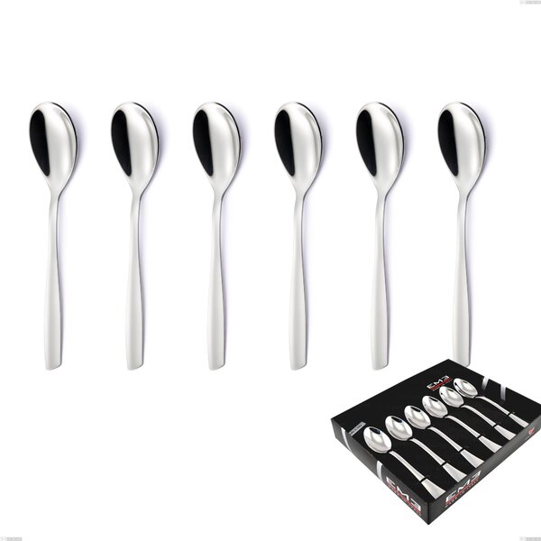Set of 6 Eleven Coffee Spoons in Display Box, (Stainless Steel 18.10 AISI 304), 2.5 mm Thickness, Mirror Polish Finish