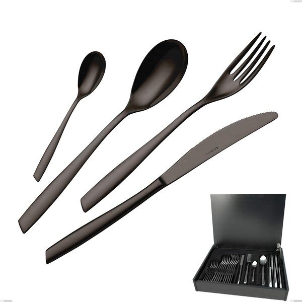 24-Piece Cutlery Set in Wooden Case Eleven PVD Black, Stainless Steel 18.10, Thickness 2.5 mm