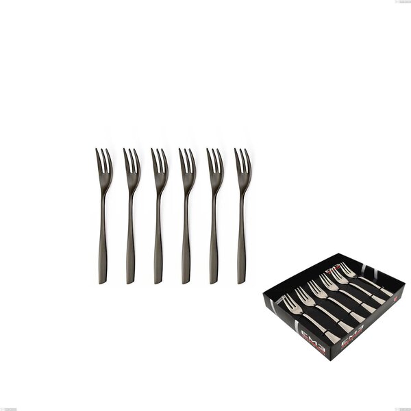 Set of 6 Eleven PVD Black Dessert Forks in Display Box, Stainless Steel 18.10, Thickness 2.5 mm