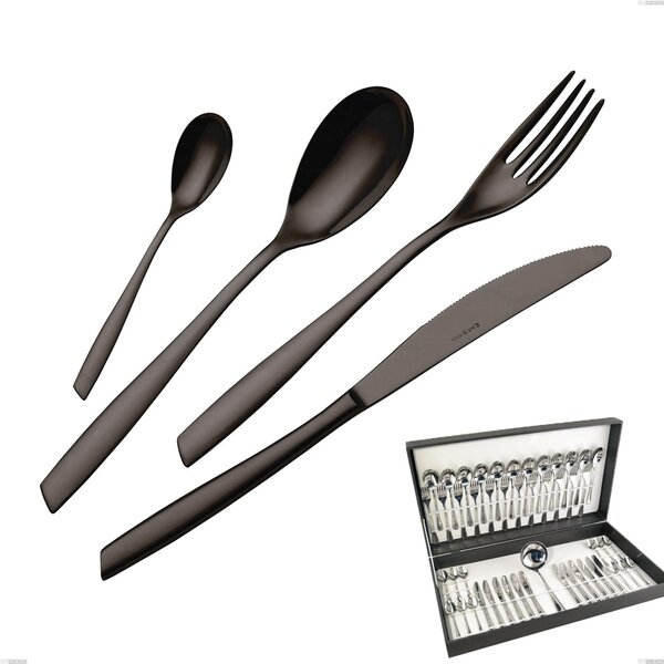 49-Piece Eleven PVD Black Cutlery Set in Canteen Box, Stainless Steel 18.10, 2.5 mm Thickness