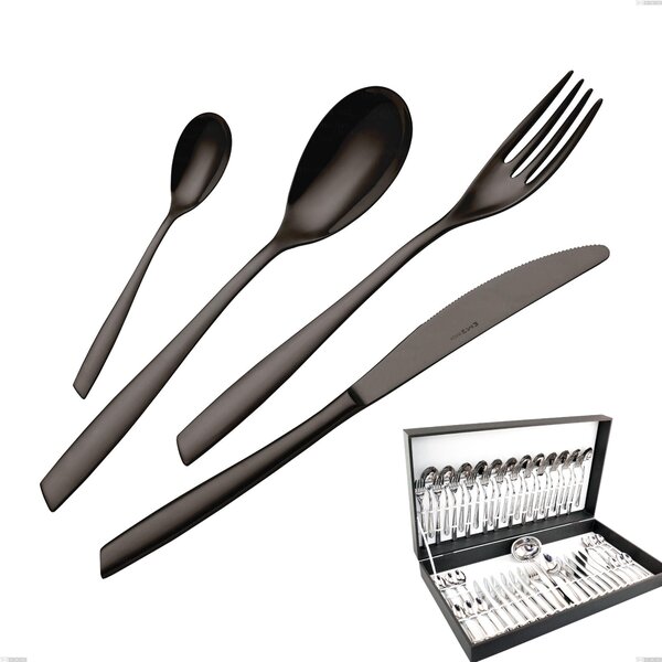51-Piece Eleven PVD Black Cutlery Set in Canteen Box, Stainless Steel 18.10, 2.5 mm Thickness