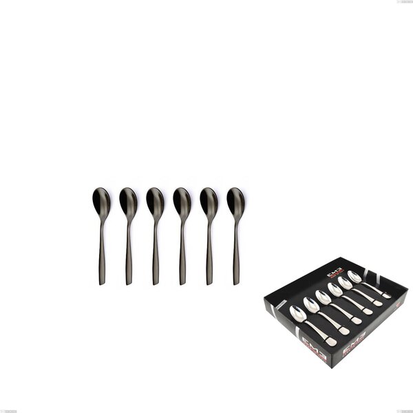 Set of 6 Moka Spoons Eleven PVD Black in Display Box, Stainless Steel 18.10, Thickness 2.5 mm
