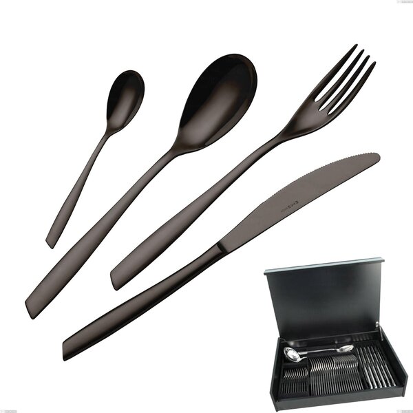 51-Piece Cutlery Set in Wooden Case Eleven PVD Black, Stainless Steel 18.10, 2.5 mm Thickness