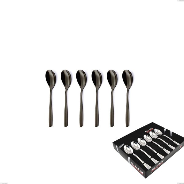 Set of 6 Eleven PVD Black Coffee Spoons in Display Box, Stainless Steel 18.10, Thickness 2.5 mm