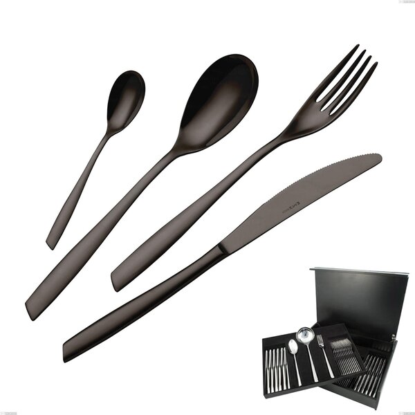 75-piece Cutlery Set in Wooden Case Eleven PVD Black, Stainless Steel 18.10, Thickness 2.5 mm