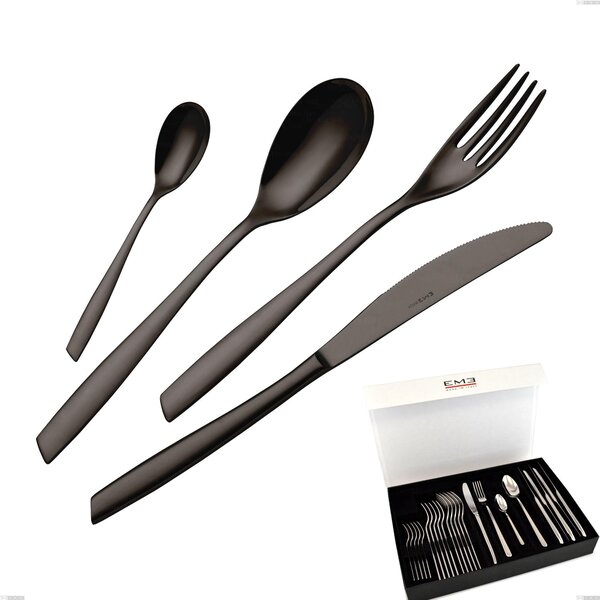 Eleven PVD Black 24-piece cutlery set in panoramic packaging with book closure, Stainless Steel 18.10, thickness 2.5 mm