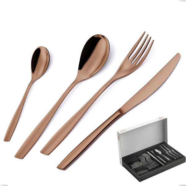 ELeven PVD Chocolate 30-piece Cutlery Set in Panoramic Packaging, Polished 18/10 Stainless Steel, 2.5 mm Thickness, PVD Chocolate