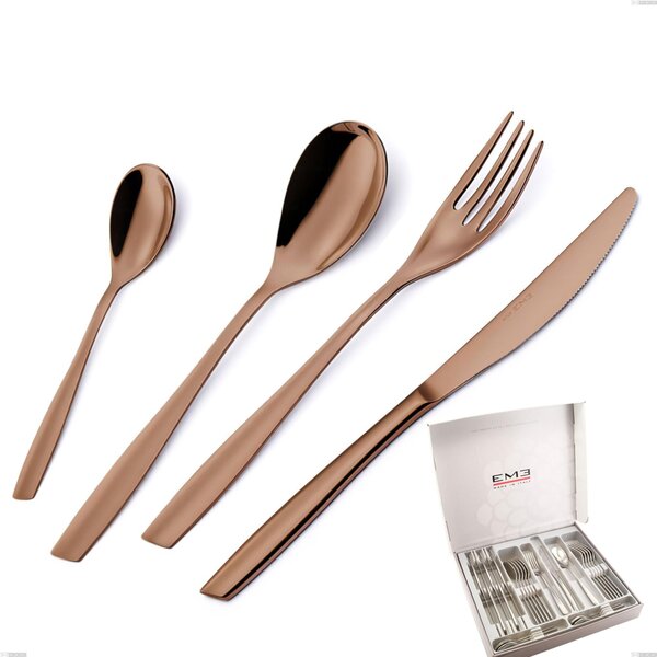 ELeven PVD Chocolate 24 Piece Cutlery Set in Gift Box, 18/10 Polished Stainless Steel, 2.5 mm Thickness, PVD Chocolate