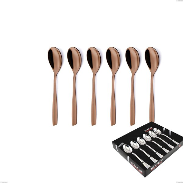 Set of 6 ELeven PVD Chocolate Coffee Spoons in Display Box, Polished 18/10 Stainless Steel, 2.5 mm Thickness, PVD Chocolate