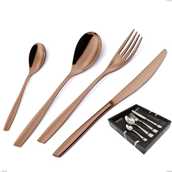 ELeven PVD Chocolate 24 Piece Cutlery Set in Showcase Packaging, Polished 18/10 Stainless Steel, 2.5 mm Thickness, PVD Chocolate