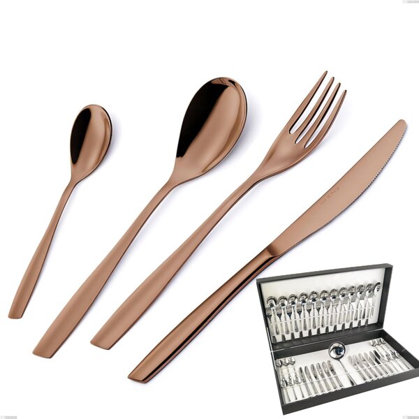 ELeven PVD Chocolate 49 Piece Cutlery Set in Canteen Box, Polished 18/10 Stainless Steel, 2.5 mm Thickness, PVD Chocolate