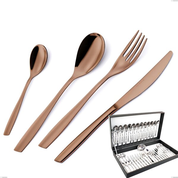 ELeven PVD Chocolate 51-piece Cutlery Set in Canteen Box, Polished 18/10 Stainless Steel, 2.5 mm Thickness, PVD Chocolate