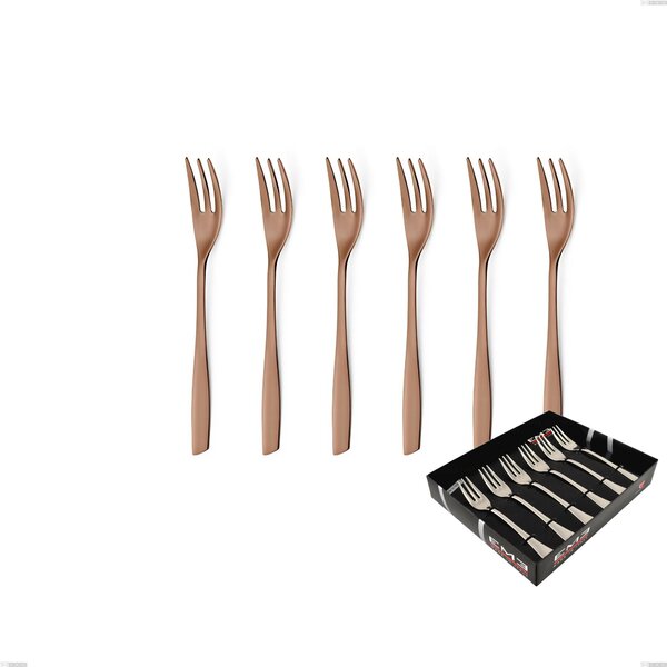 ELeven PVD Chocolate Set of 6 Dessert Forks in Showcase Box, Polished 18/10 Stainless Steel, 2.5 mm Thickness, PVD Chocolate