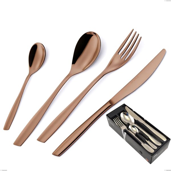 ELeven PVD Chocolate 24 Piece Cutlery Set in Space-Saving Packaging, Polished 18/10 Stainless Steel, 2.5 mm Thickness, PVD Chocolate
