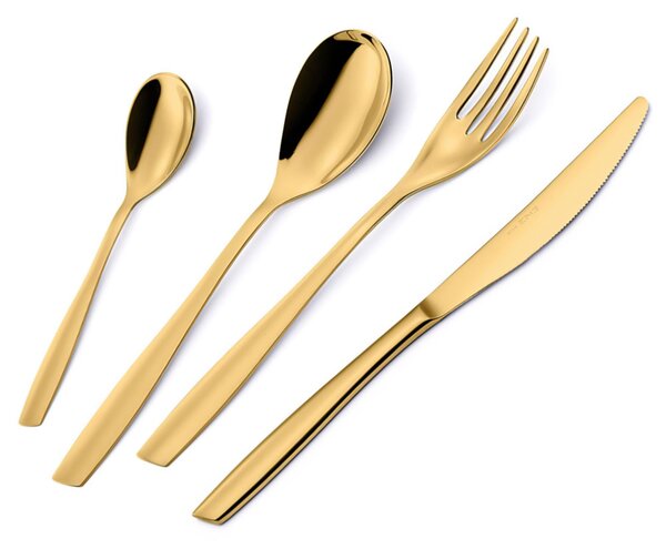 24-Piece Eleven PVD Gold Cutlery Set in Space-Saving Packaging, Polished 18/10 Stainless Steel, 2.5 mm Thickness, Gold PVD