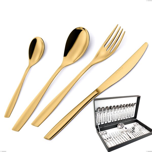 Eleven PVD Gold 51-piece cutlery set in canteen box, Polished 18/10 stainless steel, 2.5 mm thickness, gold PVD