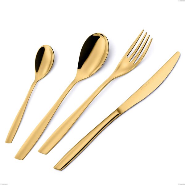 Eleven PVD Gold Salad Cutlery Pair, Polished 18/10 Stainless Steel, 2.5 mm Thickness, Gold PVD