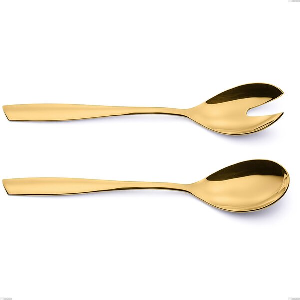 Eleven PVD Gold Salad Cutlery Pair, Polished 18/10 Stainless Steel, 2.5 mm Thickness, Gold PVD