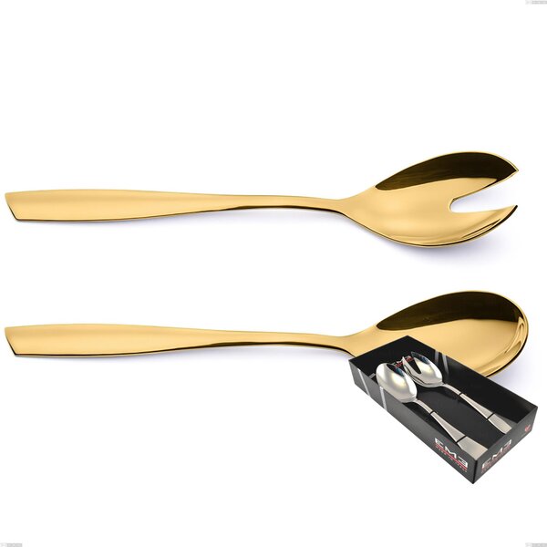 Eleven PVD Gold 2-Piece Salad Set in Showcase Box, Polished 18/10 Stainless Steel, 2.5 mm Thickness, Gold PVD
