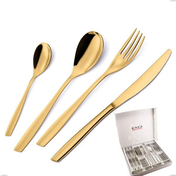 24 Piece Eleven PVD Gold Cutlery Set in Box, 18/10 Polished Stainless Steel, 2.5 mm Thickness, Gold PVD