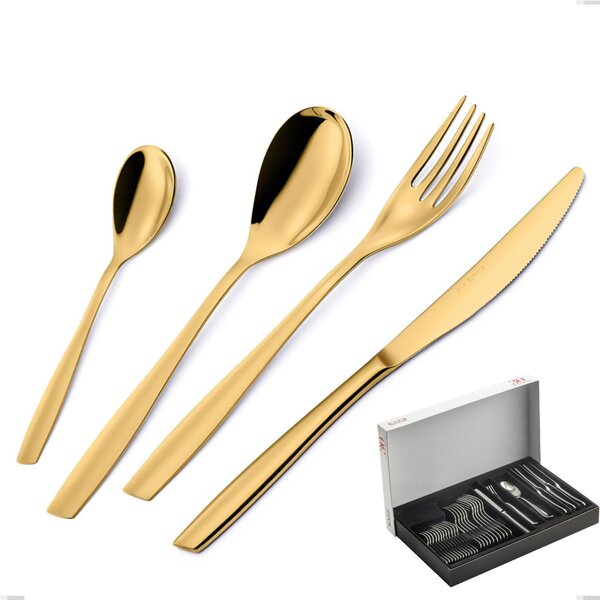 Eleven PVD Gold 30-piece cutlery set in panoramic packaging, polished 18/10 stainless steel, 2.5 mm thickness, gold PVD