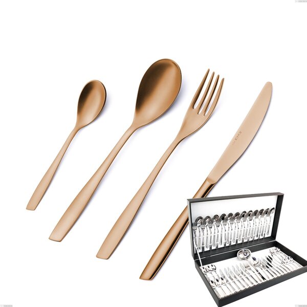 51-Piece Eleven Rose Burnished Glossy Cutlery Set in Canteen Box, Stainless Steel 18/10 (AISI 304), 2.5 mm Thickness