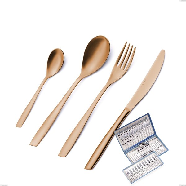 75-Piece Cutlery Set in Gift Case Eleven Rose Burnished Glossy, Stainless Steel 18/10 (AISI 304), 2.5 mm Thickness