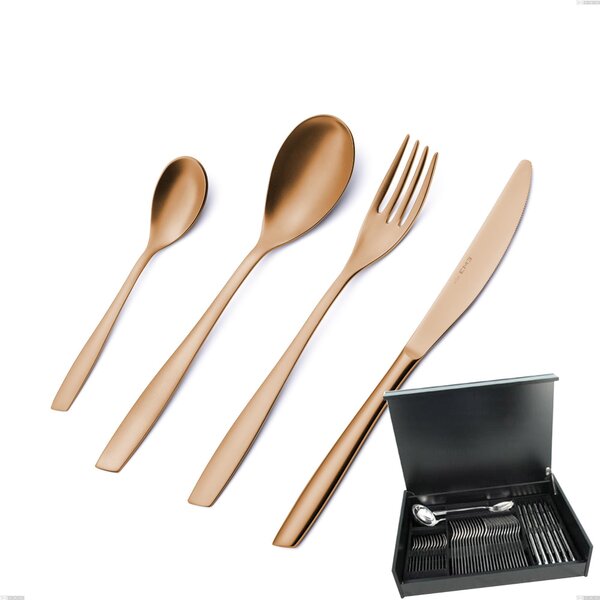 51-Piece Cutlery Set in Wooden Case Eleven Rose Burnished Glossy, Stainless Steel 18/10 (AISI 304), 2.5 mm Thickness