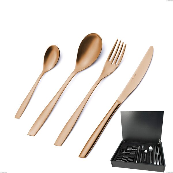 24-Piece Cutlery Set in Wooden Case Eleven Rose Burnished Glossy, Stainless Steel 18/10 (AISI 304), 2.5 mm Thickness