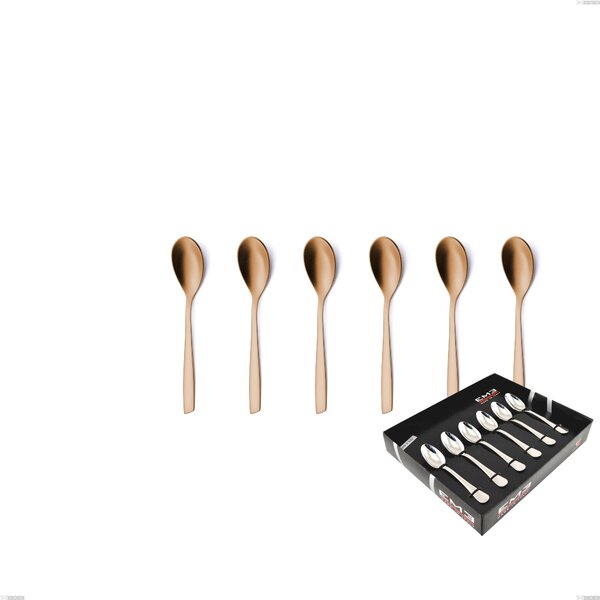 Set of 6 Moka Teaspoons Eleven Rose Burnished Polished in Display Box, Stainless Steel 18/10 (AISI 304), 2.5 mm Thickness