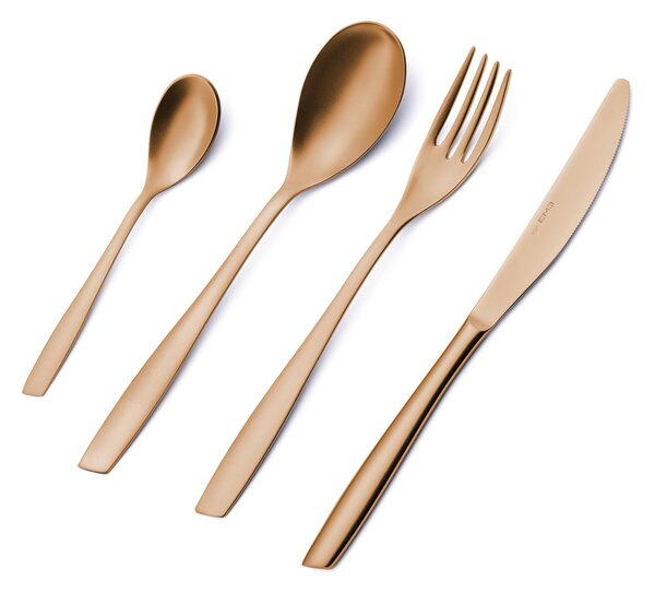 24 Piece Cutlery Set Eleven Rose Burnished Glossy, Space-Saving Packaging, Stainless Steel 18/10 (AISI 304), 2.5 mm Thickness