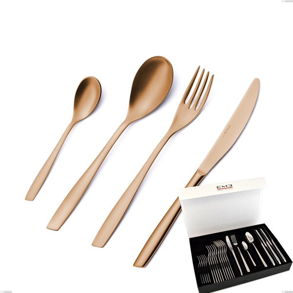 Eleven rose burnished glossy 24 piece cutlery set in panoramic packaging with book closure, Stainless Steel 18/10 (AISI 304), thickness 2.5 mm