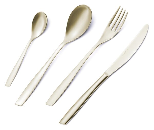 16-Piece Eleven PVD Champagne Cutlery Set in Showcase Packaging, 18/10 Sandblasted Stainless Steel, 2.5 mm Thickness, PVD Champagne