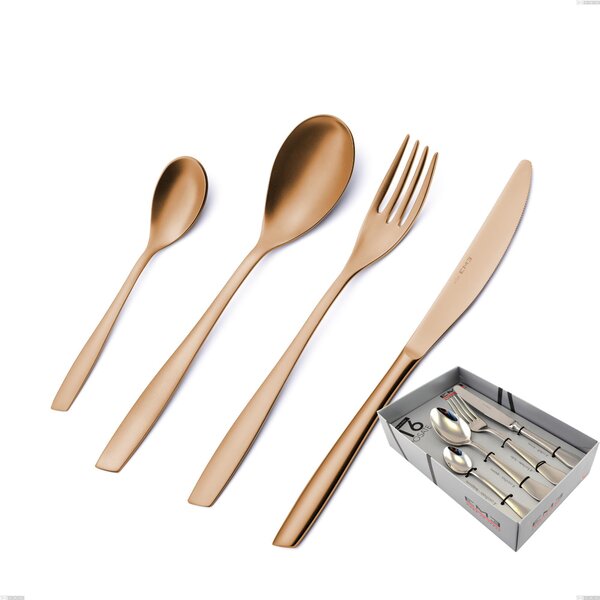 Eleven Rose Burnished Polished 16-Piece Cutlery Set in Showcase Box, Stainless Steel 18/10 (AISI 304), 2.5 mm Thickness