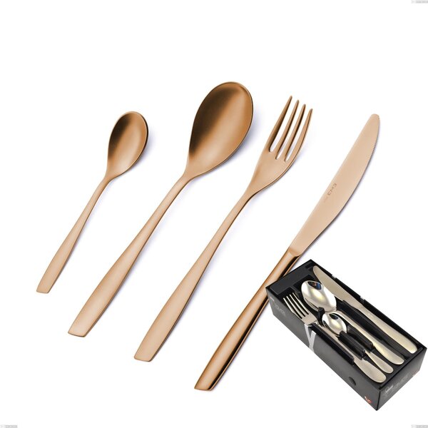 24 Piece Cutlery Set Eleven Rose Burnished Glossy, Space-Saving Packaging, Stainless Steel 18/10 (AISI 304), 2.5 mm Thickness