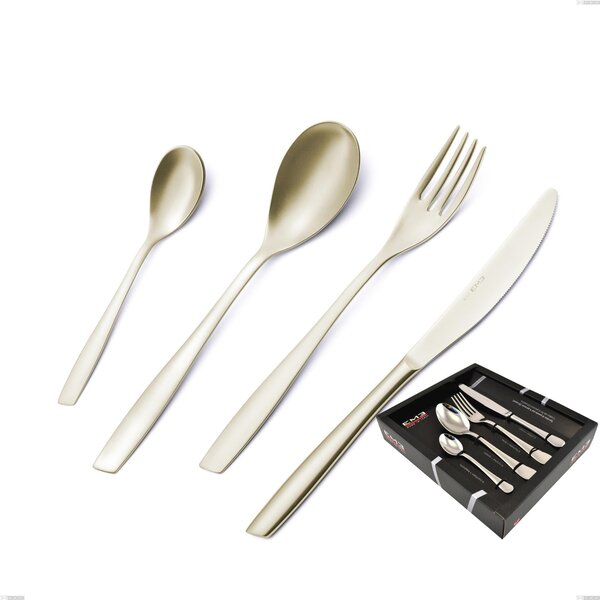 24 Piece Eleven PVD Champagne Cutlery Set in Showcase Packaging, Sandblasted 18/10 Stainless Steel, 2.5 mm Thickness, PVD Champagne