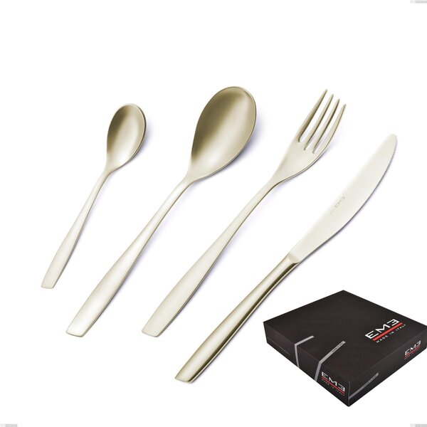 Eleven PVD Champagne 49-piece cutlery set in gift box, sandblasted 18/10 stainless steel, 2.5 mm thickness, champagne PVD