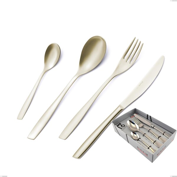 16-Piece Eleven PVD Champagne Cutlery Set in Showcase Packaging, 18/10 Sandblasted Stainless Steel, 2.5 mm Thickness, PVD Champagne