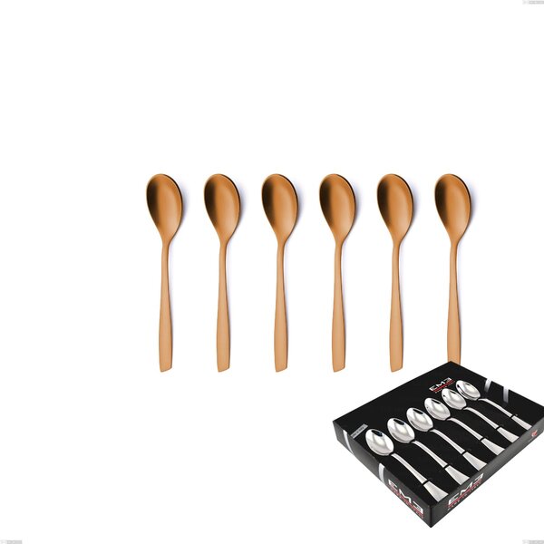 Set of 6 Eleven Sahara Brunita Sabbiata Coffee Spoons in Showcase Packaging, 2.5 mm Sandblasted Burnished, Stainless Steel 18/10 (AISI 304), Thickness 2.5 mm