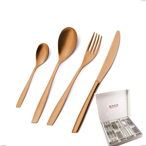 Eleven Sahara Brunita Sabbiata 24 Piece Cutlery Set in Box, 2.5 mm Burnished Sandblasted, Stainless Steel 18/10 (AISI 304), Thickness 2.5 mm