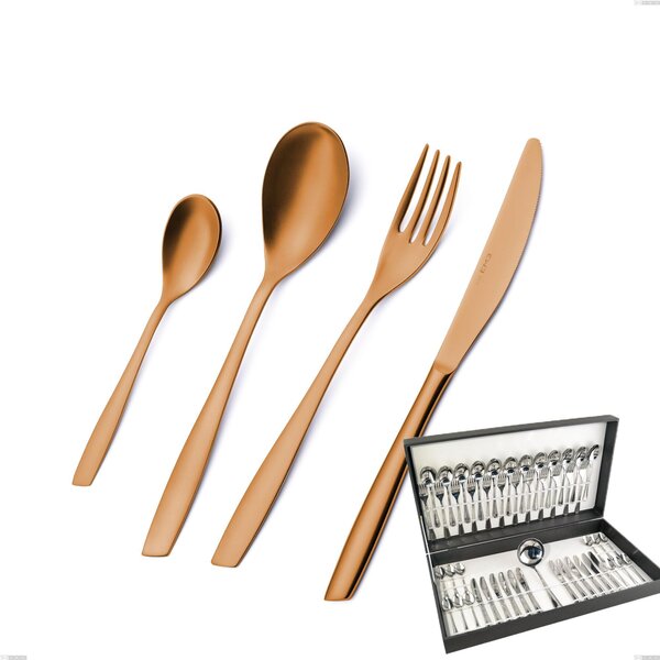 Eleven Sahara Brunita Sabbiata 49-piece Cutlery Set in Mess Hall Box, Sandblasted Burnished Finish, Stainless Steel 18/10 (AISI 304), Thickness 2.5 mm