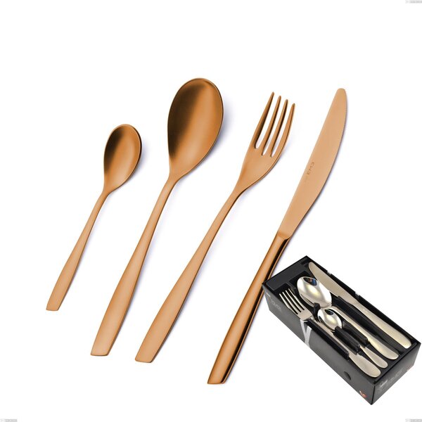 Eleven Sahara Brunita Sabbiata 24-Piece Cutlery Set in Space-Saving Packaging, Sandblasted Burnished Finish, Stainless Steel 18/10 (AISI 304), 2.5 mm Thickness
