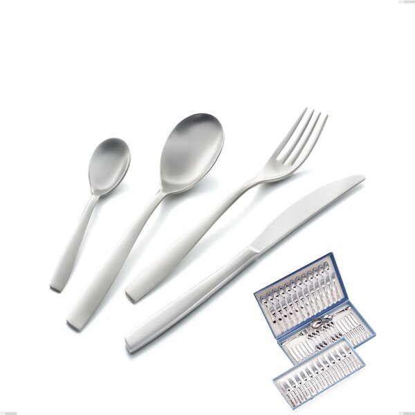 75-Piece Cutlery Set in Gift Case Eleven Sandblasted, Sandblasted 18-10 Stainless Steel