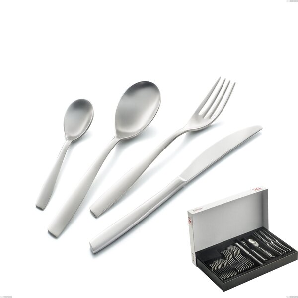 Thirty-Piece Eleven Sandblasted Cutlery Set in Panoramic Packaging, 18-10 Sandblasted Stainless Steel