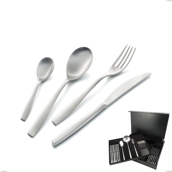 75-Piece Cutlery Set in Wooden Case Eleven Sandblasted, Sandblasted 18-10 Stainless Steel