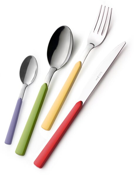 FAST Colourful Cutlery Set 24 Pieces - 6 Knives, 6 Forks, 6 Spoons, 6 Coffee Teaspoons (Mixed Colours 24 Pieces)